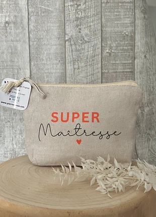 Trousse en toile beige « super maîtresse » idée cadeau de Noël, brand: Pierre et Rose, condition: Very good, €8.90, €10.05 includes Buyer Protection Pro