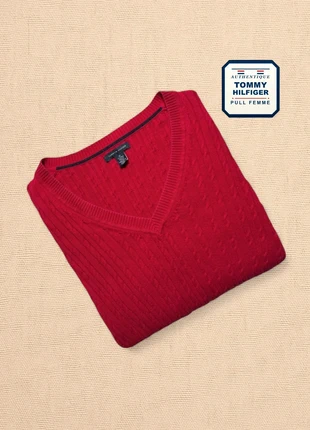 Pull Tommy Hilfiger® Authentique femme col V rouge taille XL très bon état THF-1022, marca: Tommy Hilfiger, estado: Muito bom, tamanho: XL / 42 / 14, €12.00, €13.30 inclui Proteção do Comprador Pro