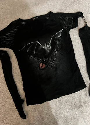 T-shirt avec manches résille - style gothique, brand: Spiral, condition: New without tags, size: XS / 34 / 6, €25.00, €26.95 includes Buyer Protection