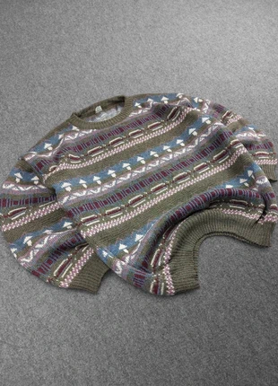 Pull Ethnic Vintage 80s en Maille Vert Kaki / Violet / Multicolores à Motifs Imprimés (L), marke: Vintage Dressing, zustand: Sehr gut, größe: L, 24,00 €, 25,90 € beinhaltet Vinted-Käuferschutz Pro