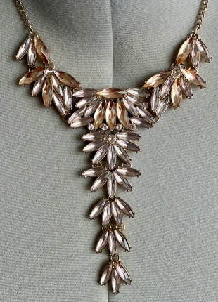 Statement Necklace – Gold Tone with Pale Pink Stones – 5” Drop – Christmas Party Glam, brand: NO LABEL, condition: Very good, £7.99, £9.09 includes Buyer Protection