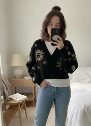 Cardigan Noir Brodé Soleil & Lune – Taille M, marke: Elise&Co, zustand: Sehr gut, größe: M / 38 / 10, 54,99 €, 58,44 € inklusive Vinted-Käuferschutz