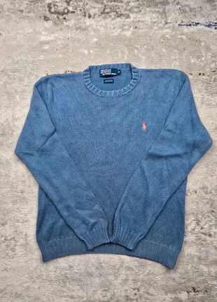 Pull Ralph Lauren bleu homme M - logo orange - 100% coton - col rond - pullover, merk: Ralph Lauren, staat: Heel goed, maat: M, € 30,00, € 32,20 inclusief Kopersbescherming