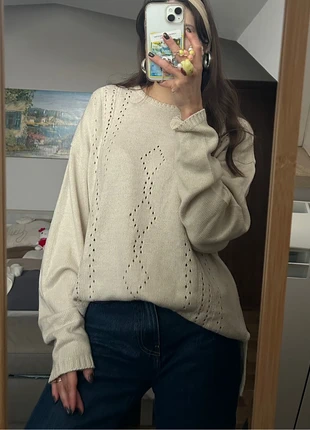 Maglione in pura lana traforato color panna o beige chiaro vintage da donna oversize, marque: Vintage Dressing, état: Très bon état, taille: L / 40 / 12, 18,00 €, 19,60 € Protection acheteurs incluse