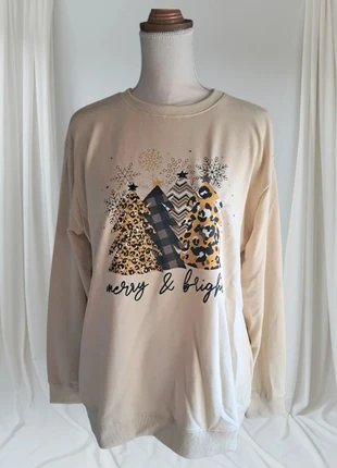 Pull beige « Merry & Bright » motif sapins – Taille XL💜, condition: Very good, size: XL / 42 / 14, €18.95, €20.60 includes Buyer Protection Pro
