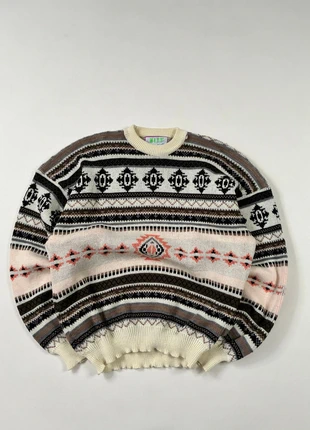 Pull vintage a motif jacquard made in France multicolore / Jacquard vintage knit sweater, merk: Vintage Dressing, staat: Goed, maat: L, € 16,80, € 18,34 inclusief Kopersbescherming Pro