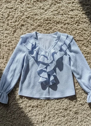 Blouse bleu ciel à volants – style romantique chic, brand: celarine, condition: Very good, size: M / 38 / 10, €29.99, €32.19 includes Buyer Protection