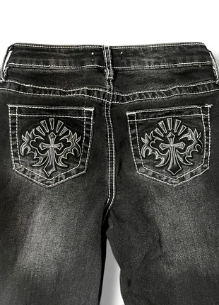 Y2K Black Flare Jeans with Cross Embroidered Pockets, brand: rue 21, condition: Very good, size: 2 / XS, $20.00, $21.70 includes Buyer Protection