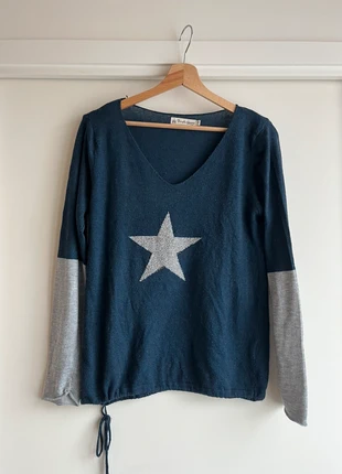 Purplequeen pull col V bleu gris brillant sequins étoile coquette girly star femme 38 y2k, marque: Purple Queen, état: Bon état, taille: M / 38 / 10, 6,00 €, 7,00 € Protection acheteurs incluse