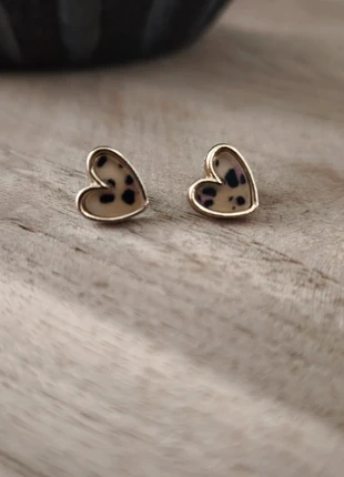 Paire de boucles d'oreilles puces cœur doré imprimé animalier léopard, brand: Boutique indépendante, condition: New without tags, €5.95, €6.95 includes Buyer Protection