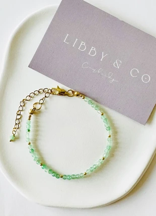 Handmade 18ct Gold Plated Genuine Green Aventurine Gemstone Bracelet, brand: Libby & Co., condition: New with tags, £7.00, £8.05 includes Buyer Protection
