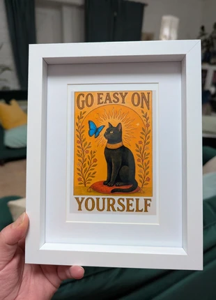 Go easy on yourself, black cat art print, brand: Art, condition: New, £7.50, £8.58 includes Buyer Protection