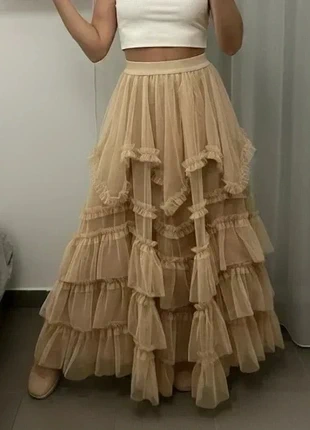 Jupe longue en tulle volantée couleur abricot – style bohème chic, marque: Abricot, état: Très bon état, taille: S / 36 / 8, 37,78 €, 40,37 € Protection acheteurs (Pro) incluse