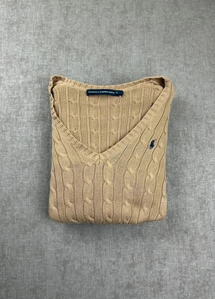 Pull Ralph Lauren torsadée col en V | Taille XL femme | beige logo noir, marke: Ralph Lauren, zustand: Sehr gut, größe: XL / 42 / 14, 55,00 €, 58,45 € beinhaltet Vinted-Käuferschutz Pro