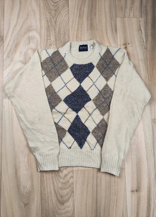 Pull col rond, vintage 80s, Y2K, ParFour, beige bleu marron, laine, taille M homme, brand: ParFour, condition: Satisfactory, size: M, €9.00, €10.15 includes Buyer Protection Pro