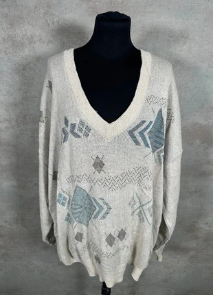 Pull Hiver Ethnic Vintage 80s 90s y2k Bueckle beige large imprimé bleu taille XL, brand: Vintage Dressing, condizioni: Ottime, taglia: XL / IT 46 / EU 42, €22.00, €23.80 include la Protezione acquisti Pro