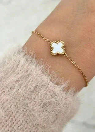 Bracelet trèfle nacré à quatre feuilles en acier inoxydable, bracelet chaîne dorée, cadeau femme, état: Très bon état, 8,00 €, 9,10 € Protection acheteurs (Pro) incluse