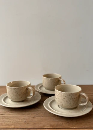 ensemble de 3 tasses à café et soucoupes en grès vintage, marque: Grès, état: Très bon état, 15,00 €, 16,45 € Protection acheteurs incluse