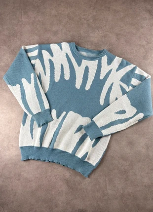 Pull oversize, knit Y2K en coton bleu ciel à motif abstraits blancs - Taille M, brand: Aesthetic, condition: Very good, size: M, €32.00, €34.30 includes Buyer Protection Pro