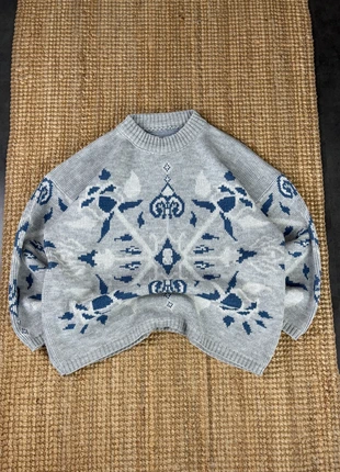 Pull Col Rond Gris Motifs Aztèques, Funky Knitwear Vintage 90s Made in France Taille M, brand: Vintage Dressing, condizioni: Ottime, taglia: M, €35.00, €37.45 include la Protezione acquisti Pro