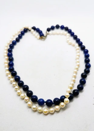 Vintage Silver Tone Freshwater Pearl and Lapis Lazuli Double Strand Necklace, brand: Silver Tone Freshwater Pearl and Lapis Lazuli, condition: Very good, £20.00, £21.70 includes Buyer Protection Pro