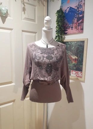 Haut/t-shirt femme vintage y2k année 2000 ghotic marron à strass, marke: Vintage Dressing, zustand: Sehr gut, größe: M / 38 / 10, 14,00 €, 15,40 € inklusive Vinted-Käuferschutz