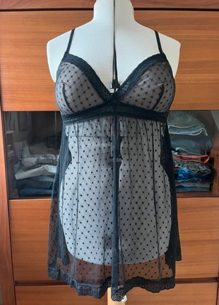 Black polka dot cami/slip dress, brand: Janina, condition: Very good, size: L / 12, £15.00, £16.45 includes Buyer Protection