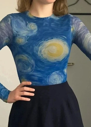 Haut court bleu imprimé galaxie à manches longues #112, marque: Aurelya, état: Très bon état, taille: M / 38 / 10, 25,99 €, 27,99 € Protection acheteurs incluse