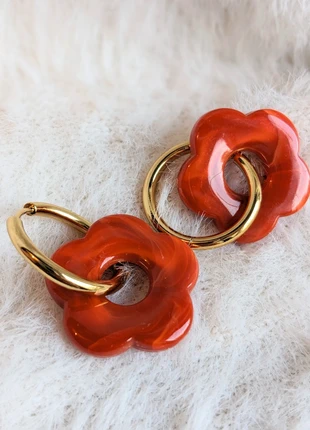 1- boucles d'oreilles acier inoxydable doré fleurs pampilles 2,5 cm rouge bordeaux nuances, condition: Very good, €6.80, €7.84 includes Buyer Protection Pro