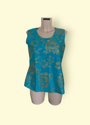 Top Bleu Turquoise à Motifs Dorés – Éclat & Féminité, marque: Vintage Dressing, état: Très bon état, taille: S / 36 / 8, 25,50 €, 27,48 € Protection acheteurs incluse