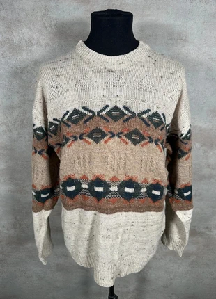 Pull Hiver Ethnic Vintage 80s 90s y2k Paparazzi beige jacquard ample taille M, brand: Vintage Dressing, condizioni: Ottime, taglia: M, €22.00, €23.80 include la Protezione acquisti Pro