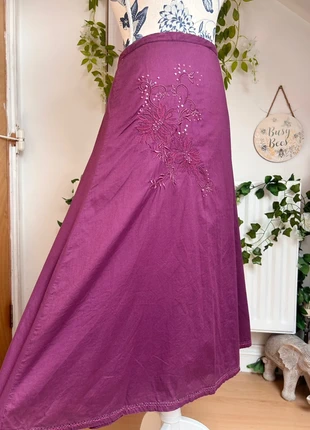 Linden Hill Purple Embroidered A-Line Midi Skirt – Size 12 Cotton Boho Floral Autumn Fall, brand: Linden, condition: Very good, size: L / 12, £16.00, £17.50 includes Buyer Protection