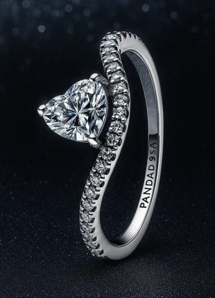 Bague en argent Pandora S 925 sterling ALE diamant Cœur Pavée Ondulée anneau unique luxe prestige, brand: Pandora, condizioni: Ottime, taglia: 16,5 mm Ø / 12, €25.00, €26.95 include la Protezione acquisti Pro