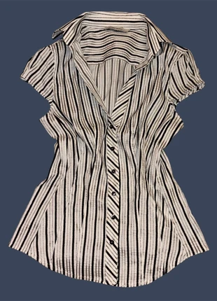 Y2K Striped Fitted Blouse Shirt Top V-Neck Office Siren Business Casual Parisian Chic, merk: Zara, staat: Heel goed, maat: S / 36 / 8, € 12,00, € 13,30 inclusief Kopersbescherming