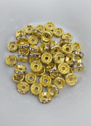 50 perles rondelles métal doré avec strass argenté – 6 mm – DIY, état: Très bon état, 1,10 €, 1,86 € Protection acheteurs incluse