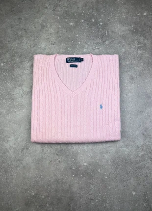 Pull Col V Sans Manches Torsade Polo Ralph Lauren Taille XL Femme Rose Logo Brodé Bleu Coton #R86, marque: Ralph Lauren, état: Très bon état, taille: XL / 42 / 14, 55,00 €, 58,45 € Protection acheteurs (Pro) incluse