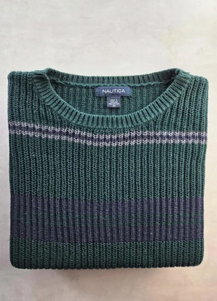 nautica pull rayé col rond coton vert violet m homme usa preppy vintage, brand: Nautica, condition: Very good, size: M, €22.00, €23.80 includes Buyer Protection