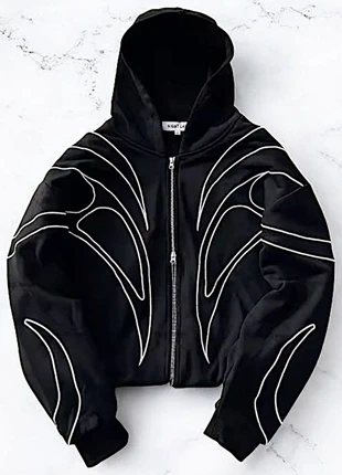 Sweat à capuche noir zippé - streetwear Y2K / cyber - coupe oversized, marque: y2k, état: Neuf sans étiquette, taille: S, 44,90 €, 47,85 € Protection acheteurs incluse