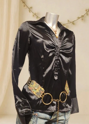 Chemisier noir satiné goth chic La City T36 vintage glamour rock 90’, marque: La City, état: Très bon état, taille: S / 36 / 8, 18,00 €, 19,60 € Protection acheteurs (Pro) incluse