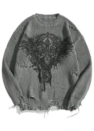 Pull sweat gris avec dessin style gotique, marque: Aesthetic, état: Neuf sans étiquette, taille: S, 35,00 €, 37,45 € Protection acheteurs incluse