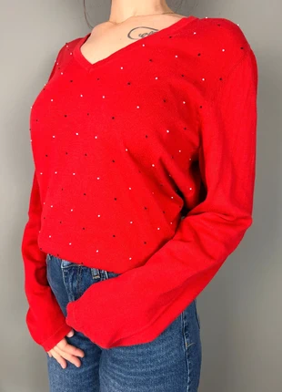 pull Tommy Hilfiger rouge pois blancs et noirs col V - taille XL femme - coton LTH 540, marque: Tommy Hilfiger, état: Bon état, taille: XL / 42 / 14, 15,00 €, 16,45 € Protection acheteurs (Pro) incluse