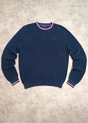 Tommy Hilfiger – Pull Premium Cotton Bleu Marine L – Tricolore Col & Poignets, marke: Tommy Hilfiger, zustand: Sehr gut, größe: L, 34,19 €, 36,60 € inklusive Vinted-Käuferschutz