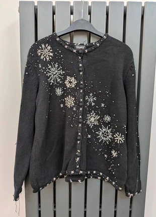 Studio Joy Black Beaded Snowflake Christmas Cardigan - M (UK 12) ., brand: Studio, condition: Very good, size: M / UK 12-14, £20.00, £21.70 includes Buyer Protection
