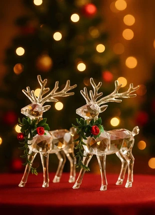 Lot de 2 Décoration rennes cristal Noël 2025, figurines renne transparent verre acrylique, marque: Rennes de Noël, état: Très bon état, 20,00 €, 21,70 € Protection acheteurs incluse