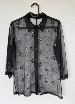 Chemisier noir transparent brodé, condizioni: Ottime, taglia: M / IT 42 / EU 38, €8.00, €9.10 include la Protezione acquisti