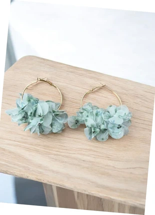 Boucles d’oreilles créoles dorées & bleu vert d'eau fleuri en tissu, marca: Boutique vintage, estado: Muito bom, €4.00, €4.90 inclui Proteção do Comprador