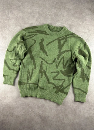 Pull oversize, knit Y2K en coton vert à motif abstraits vert foncé - Taille M, brand: Aesthetic, condition: Very good, size: M, €35.00, €37.45 includes Buyer Protection Pro