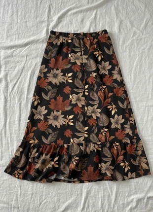 Jupe longue évasée à volants motifs floraux et feuilles style bohème rétro, brand: friperie, condition: Very good, size: L / 40 / 12, €45.00, €47.95 includes Buyer Protection