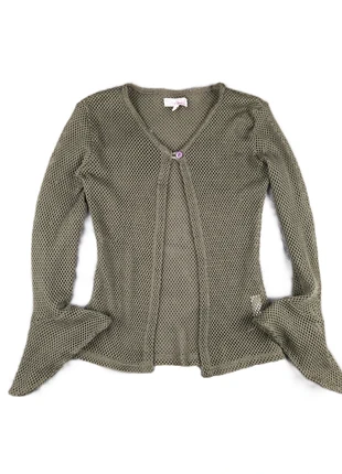 Cardigan résille maille ajouré vintage Y2K 00s kaki manches évasée volant cintré, marque: Vintage Dressing, état: Neuf sans étiquette, taille: XS / 34 / 6, 20,00 €, 21,70 € Protection acheteurs (Pro) incluse