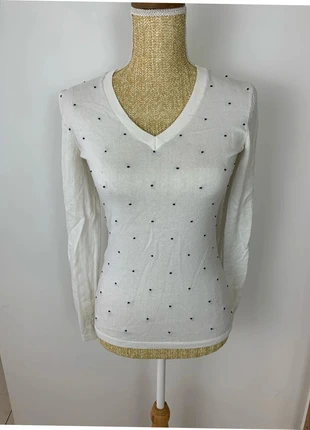 Pull Col en V Tommy Hilfiger Blanc à pois - Taille XXS, marque: Tommy Hilfiger, état: Très bon état, taille: XXS / 32 / 4, 15,00 €, 16,45 € Protection acheteurs (Pro) incluse